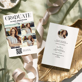 Modern Photo Graduation Announcement QR Code Video 案内状