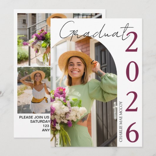 Modern Photo Graduation Invitation 招待状 (正面/裏面)