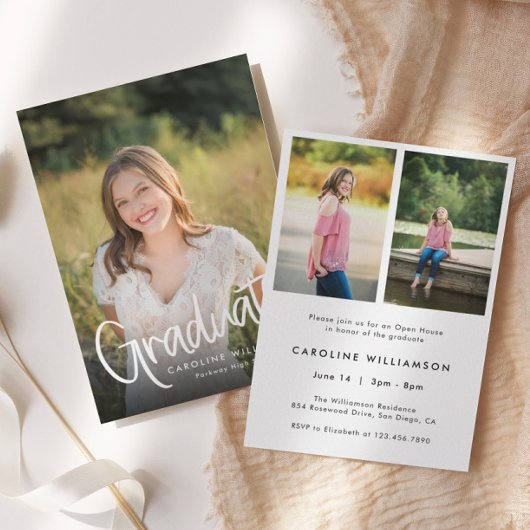 Modern Photo Graduation Open House Invitation サンキューカード