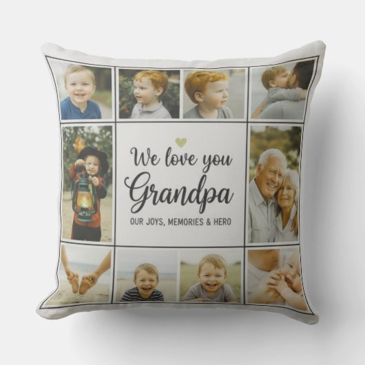 Modern Photo Grandpa Script Heart Throw Pillow クッション (正面)