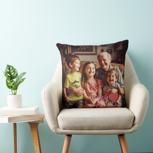 Modern Photo Grandpa Script Heart Throw Pillow クッション (椅子)