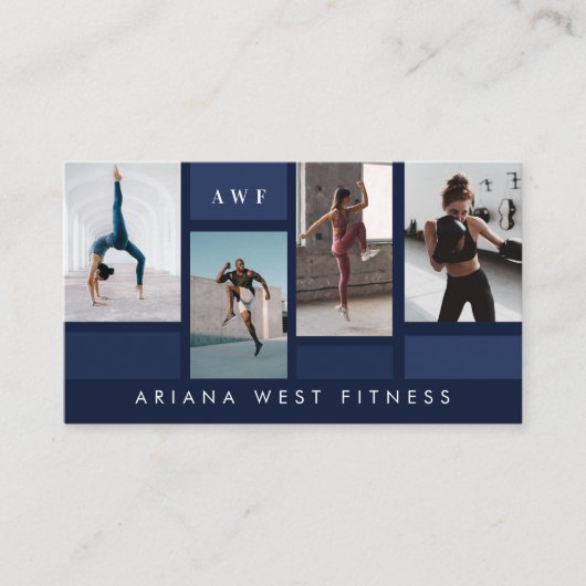 Modern Photo Grid Personal Trainer Fitness Coach 名刺 (正面)