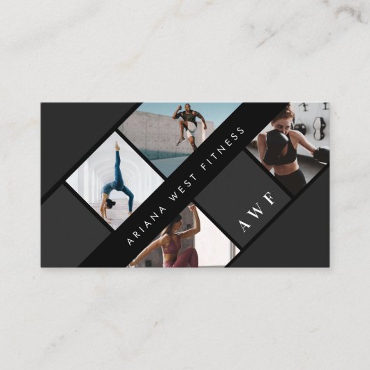 Modern Photo Grid Personal Trainer Fitness Coach 名刺 (正面)