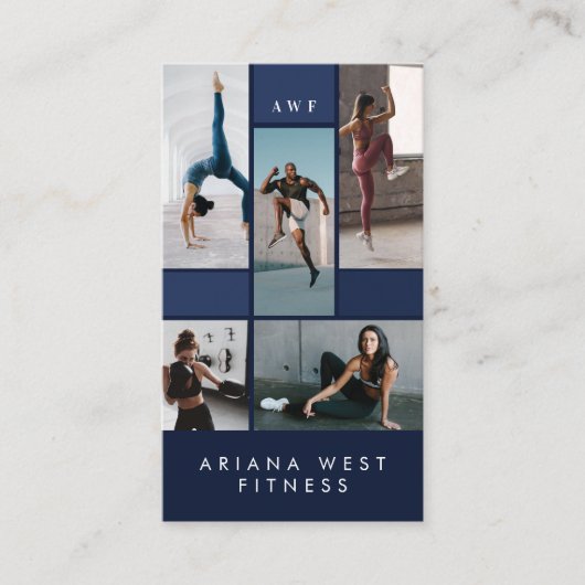 Modern Photo Grid Personal Trainer Fitness Coach 名刺 (正面)