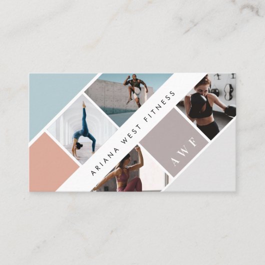 Modern Photo Grid Personal Trainer Fitness Coach 名刺 (正面)