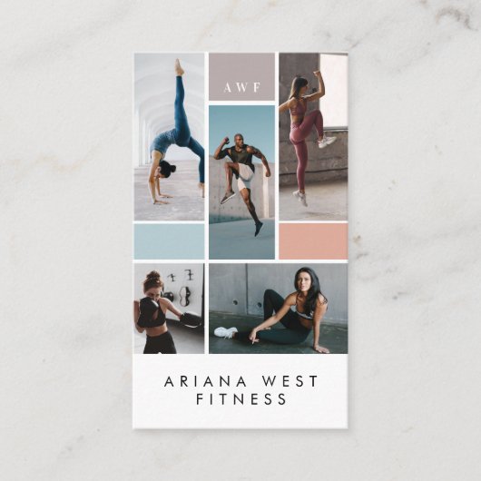 Modern Photo Grid Personal Trainer Fitness Coach 名刺 (正面)