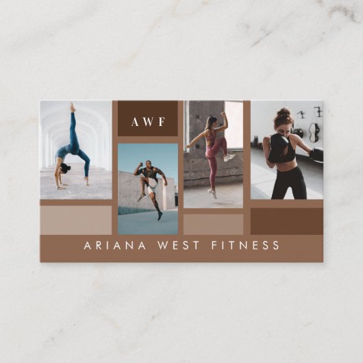Modern Photo Grid Personal Trainer Fitness Coach 名刺 (正面)
