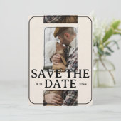 Modern Photo Grid with Bold Serif Save the Date 招待状 (スタンド正面)