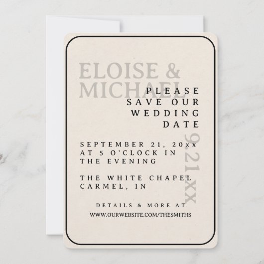 Modern Photo Grid with Bold Serif Save the Date 招待状 (裏面)