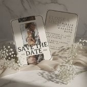 Modern Photo Grid with Bold Serif Save the Date 招待状