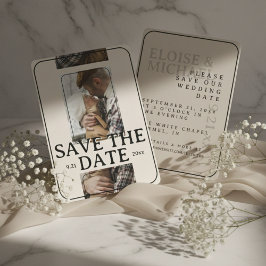 Modern Photo Grid with Bold Serif Save the Date 招待状