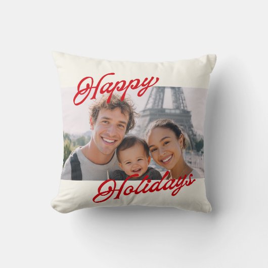 Modern Photo Happy Holidays Family Keepsake クッション (正面)