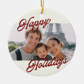 Modern Photo Happy Holidays Family Keepsake セラミックオーナメント (正面)