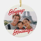 Modern Photo Happy Holidays Family Keepsake セラミックオーナメント (正面)