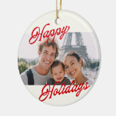 Modern Photo Happy Holidays Family Keepsake セラミックオーナメント (左)