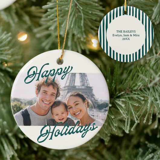 Modern Photo Happy Holidays Family Keepsake セラミックオーナメント