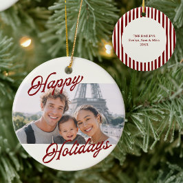 Modern Photo Happy Holidays Family Keepsake セラミックオーナメント