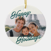 Modern Photo Happy Holidays Family Keepsake セラミックオーナメント (正面)