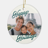 Modern Photo Happy Holidays Family Keepsake セラミックオーナメント (左)