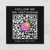 Modern Photo Instagram QR Code Black スクエア名刺 (裏面)