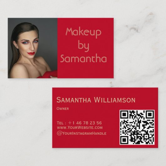 Modern Photo Makeup Business Card with barcode 名刺 (正面/裏面)