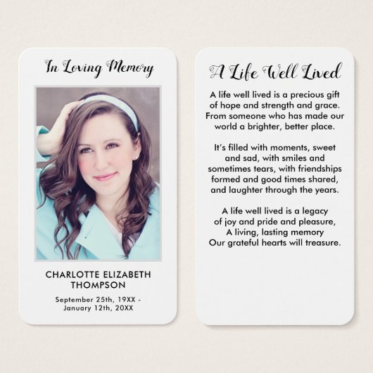 Modern Photo Memorial Funeral Prayer Card (正面&裏面)