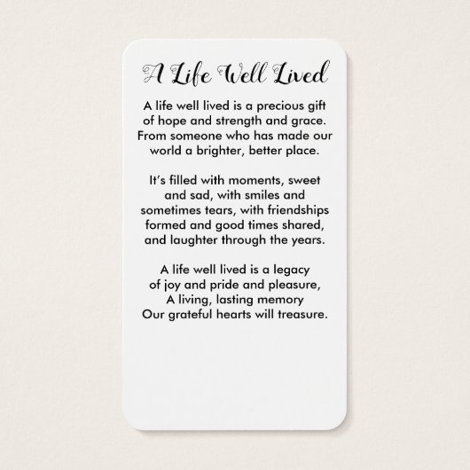 Modern Photo Memorial Funeral Prayer Card (裏面)