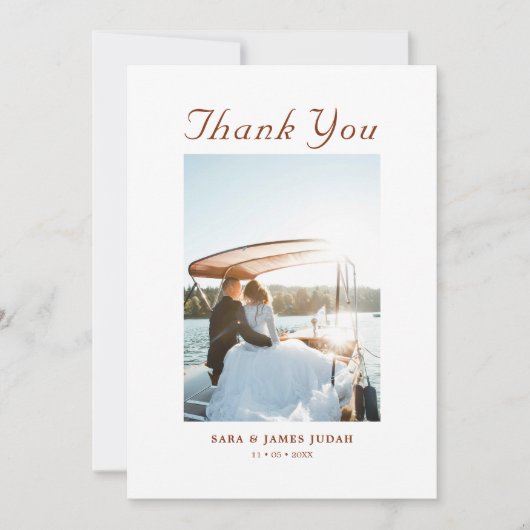 Modern Photo Minimal Couples Message Wedding サンキューカード (正面)