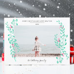 Modern photo mistletoe Christmas minimalist frame シーズンカード<br><div class="desc">Modern photo merry Christmas minimalist frame. All color can be change,  upload your photo on a hand painted red and green mistletoe watercolor</div>