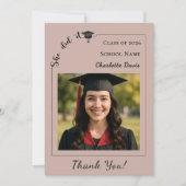 Modern photo mocha beige Graduation She did it サンキューカード (正面)