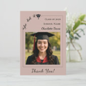 Modern photo mocha beige Graduation She did it サンキューカード (スタンド正面)