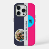 Modern Photo Name Monogram Bold Colorblock iPhoneケース (裏面)