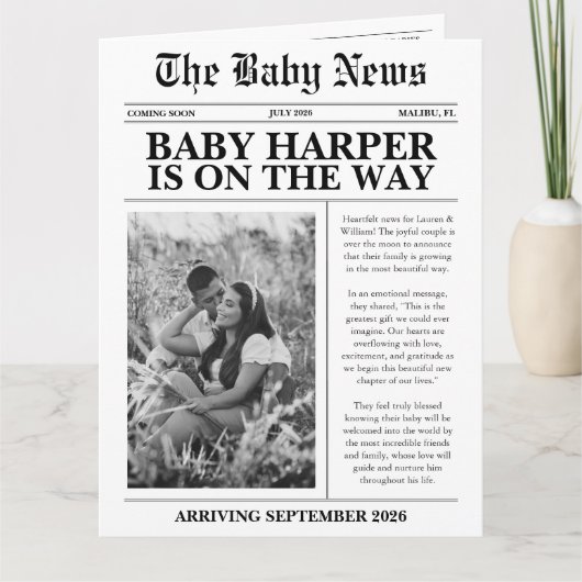 Modern Photo Newspaper Baby Shower カード (正面)