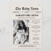 Modern Photo Newspaper Baby Shower 招待状 (正面/裏面)