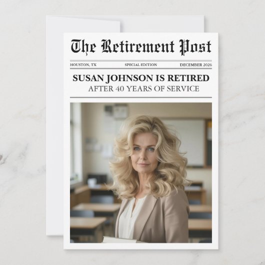 Modern Photo Newspaper Retirement Card (正面)