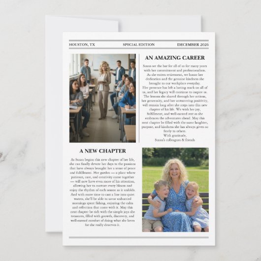 Modern Photo Newspaper Retirement Card (裏面)