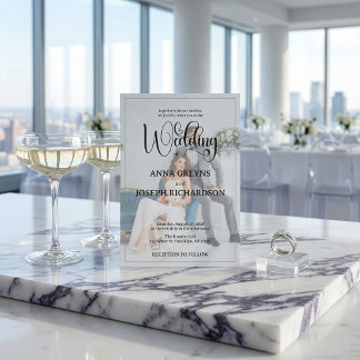 Modern Photo Overlay Black Calligraphy Wedding  招待状