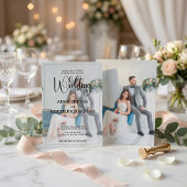 Modern Photo Overlay Black Calligraphy Wedding 招待状