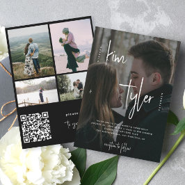 Modern photo overlay QR CODE script names wedding 招待状