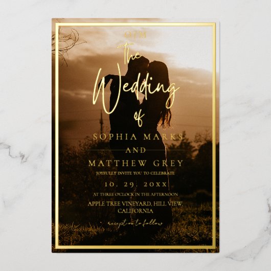 Modern Photo Overlay Wedding Foil Invitation 箔招待状 (正面)