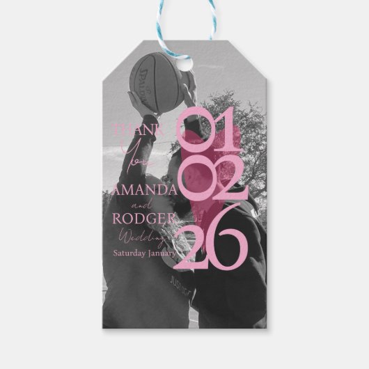 Modern Photo Pink Typography  Thank You ギフトタグ (正面)