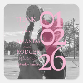 Modern Photo Pink Typography  Thank You スクエアシール