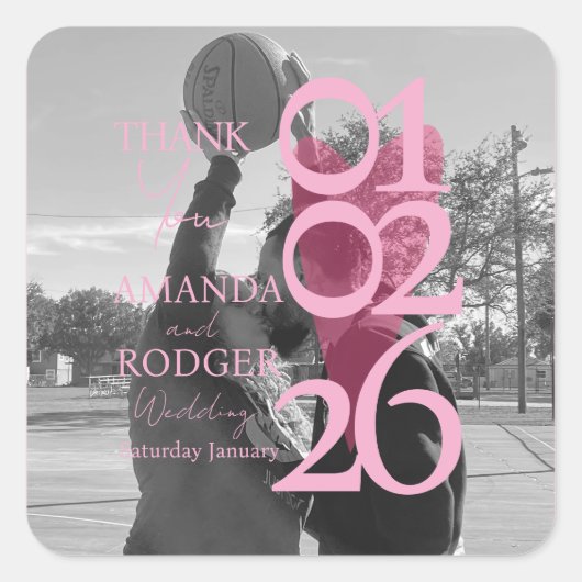 Modern Photo Pink Typography  Thank You スクエアシール (正面)