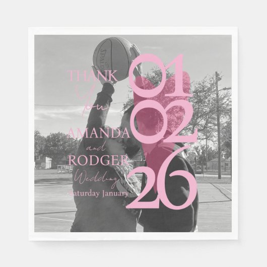 Modern Photo Pink Typography  Thank You Card スタンダードランチョンナプキン (正面)