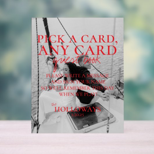 Modern Photo Playing Cards Guest Book アクリルサイン (ニュートラル)