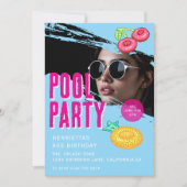 modern photo Pool Party Birthday QR Code RSVP 招待状 (正面)