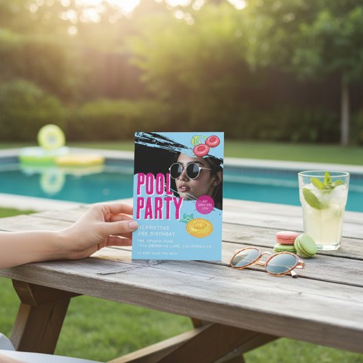 modern photo Pool Party Birthday QR Code RSVP 招待状