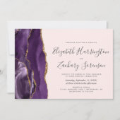 Modern Photo Purple Gold Agate Blush Wedding 招待状 (正面)