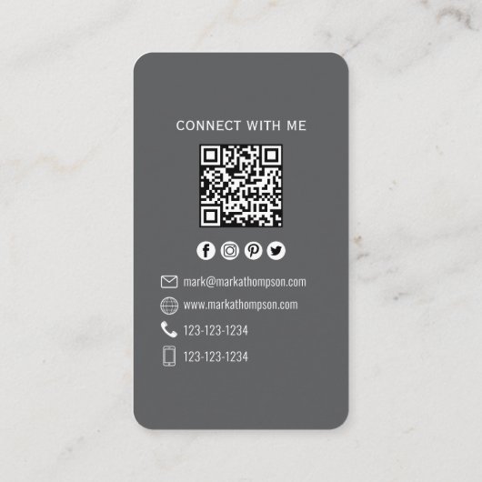 Modern Photo QR Code Connect With Me Minimal 名刺 (裏面)