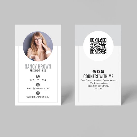 Modern Photo QR Code Connect With Me Minimal  名刺